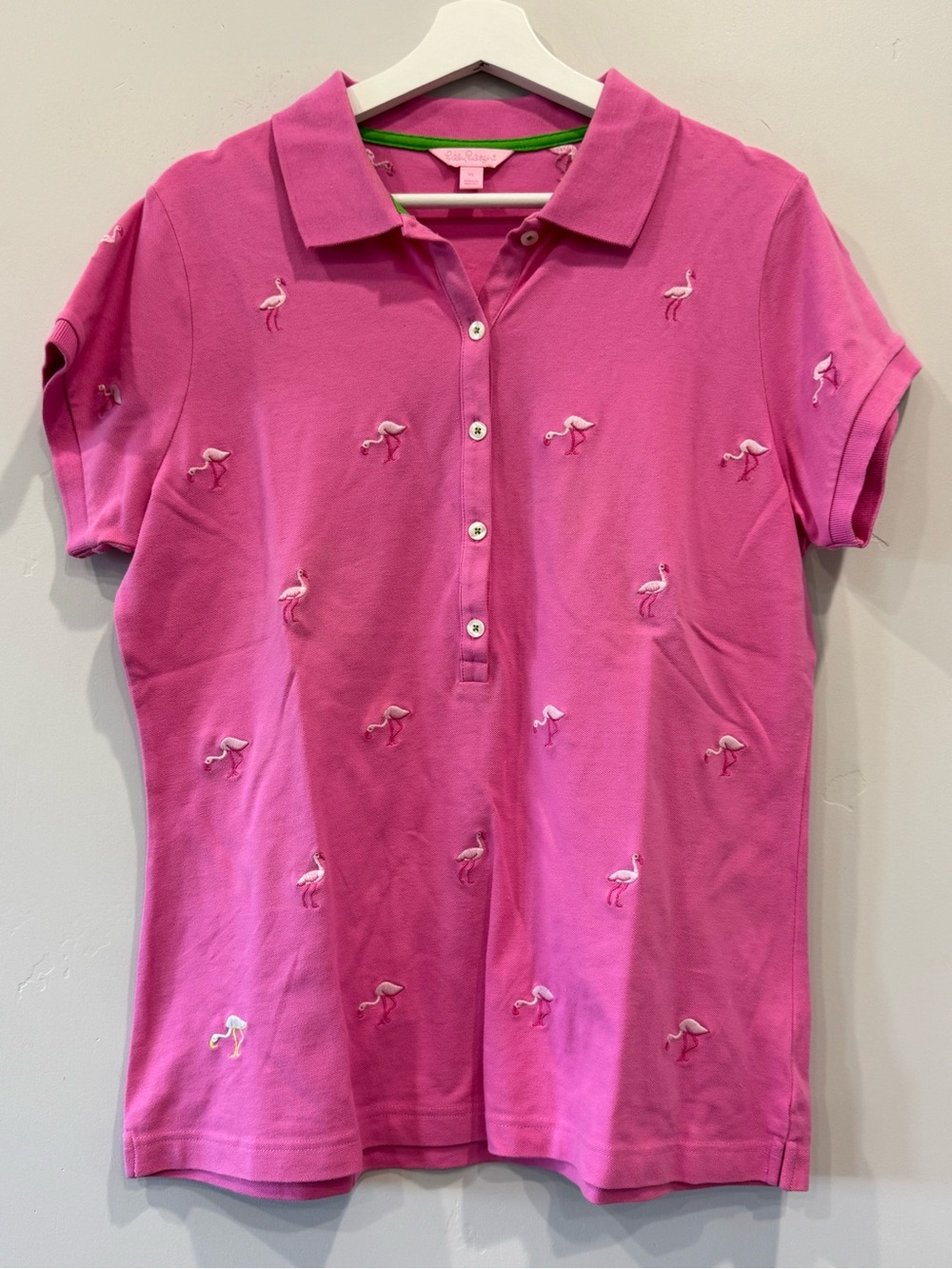 Lilly Pulitzer Hot Pink Embroidered Flamingo Polo A3
